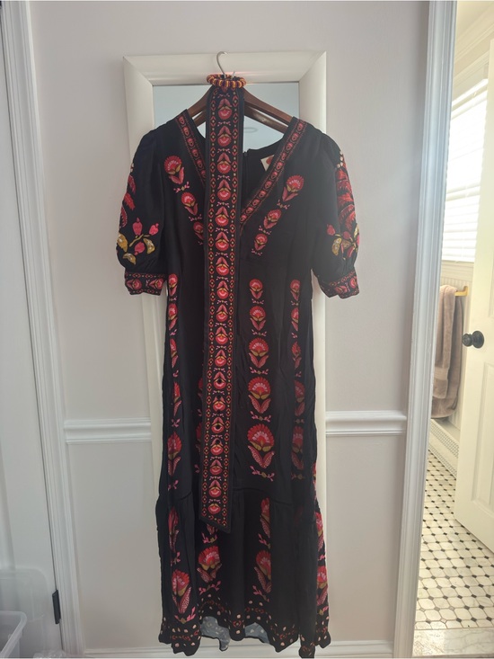 FARM Rio Dresses & Skirts - FARM Rio Black Maxi Dress with Pink & Red Embroidery